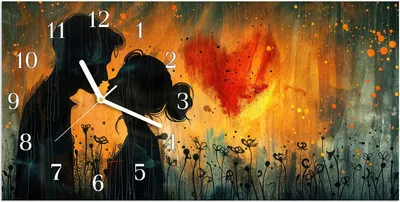 Produktbild von Wanduhr aus Glas mit Motiv Liebespaar im Regen- 60 x 30 cm - inkl. Aufhängesystem