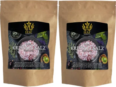 Produktbild von HAF 2 x 1 kg Rosa Kristallsalz 2–5 mm | 100% Natürlich, Handabgebaut, Unraffiniert | Steinsalz aus Pakistan | Ideal zum Kochen und für Salzmühlen