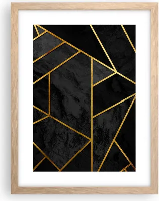 Produktbild von Gerahmtes Poster - Rahmen in heller Eiche - Abstraktion Gold Schwarz - 30x40 cm - Wand Bild - Wanddeko - Wandbilder - Wandposter - Bilderrahmen - Bilder - Kunstdruck - Wandbild - P2NPA30x40-4358