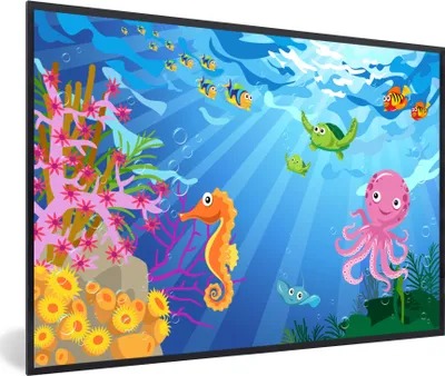 Produktbild von MuchoWow® MuchoWow® Gerahmtes Poster Kinder - Tiere - Wasser 30x20 cm - Poster mit zchwarzem Bilderrahmen - Kunstdruck - Bild-Poster