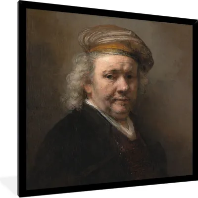Produktbild von MuchoWow® Gerahmtes Poster Selbstporträt - Gemälde von Rembrandt van Rijn 40x40 cm - Poster mit Schwarzem Bilderrahmen Wandposter Rahmen Foto Bilder - Mit Rahmen - Wanddekoration Schlafzimmer