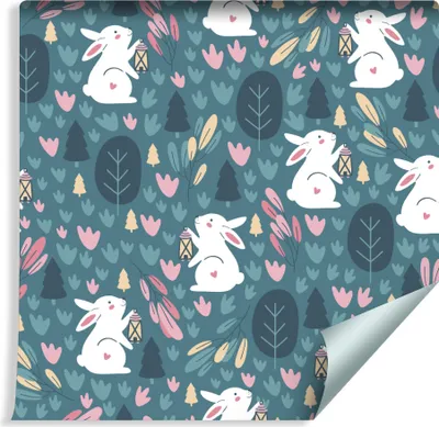 Obrázok produktu pre 10m VLIES WALLPAPER rolka detská izba biela zajace v lese XXL