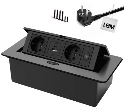 Inschuifbaar stopcontact 2-fach, USB-A & USB-C, 20 W, schwarz