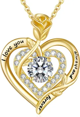 Image de LAVUMO Moissanite Collier Femme 925 Argent Rose Or Pendentif Cœur 1 Carat