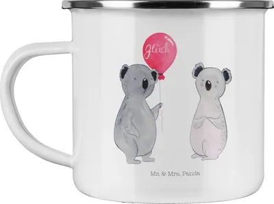 Produktbild von Mr. & Mrs. Panda Pott Koala Luftballon - Weiß - Geschenk, Geburtstag, Haferl, Tasse Emaille, wanderbecher, Kaffeepott, Party, becher