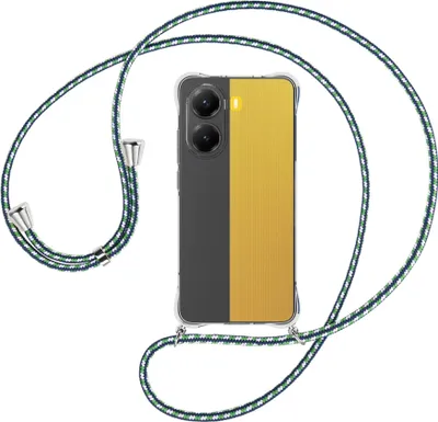 Produktbild von Handykette Backcover-Schutzhülle mit Band (Metall silberfarben) für Xiaomi Redmi Turbo 4 5G - grün/blau/weiß