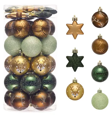 Weihnachtskugeln, 35 Stück, 5 cm, Kunststoff, bronzegrün, kupfergold