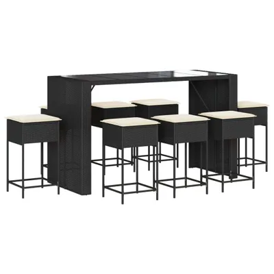 Produktbild von vidaXL 9-tlg. Gartenbar-Set mit Kissen Schwarz Poly Rattan