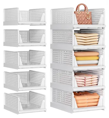 5er-Set stapelbare Kleiderschrank-Organizer, weiß, 42,5x33,3x18,5 cm