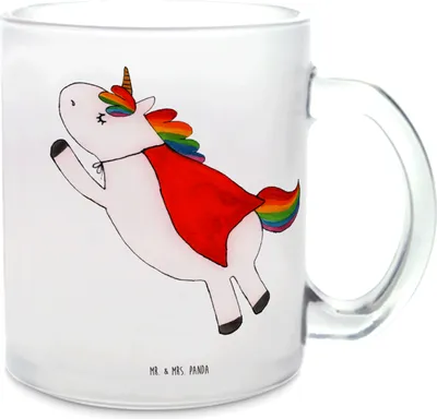 Produktbild von Mr. & Mrs. Panda Teetasse Einhorn Super - Transparent - Geschenk, Tee Tasse, Trinkglas, Held, Superheld, Unicorn, Einhörner, Haferl, Motivtasse, Pott, Freundin
