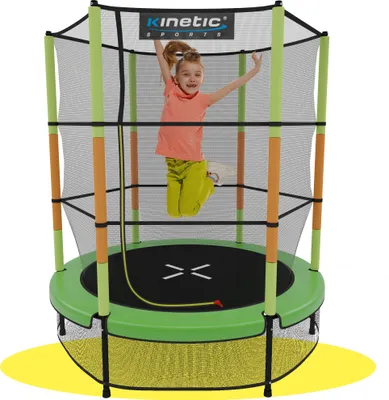 Produktbild von KINETIC SPORTS Kinder Trampolin JUMPER 140 cm - Gummiseil Federung, Sicherheitsnetz mit Reißverschluss - Indoor Kindertrampolin Spielzeug