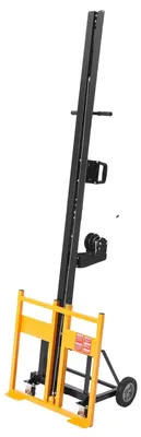 Productafbeelding van VEVOR droogbouwlift, plaatlift met een draagvermogen van 68 kg voor het monteren van platen aan plafonds en muren, geschikt voor eenpersoonsgebruik, afmetingen 1219 x 4878 mm. Maximale verticale hefhoogte met wielen, eenvoudig transport (geel)