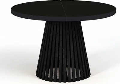 Produktbild von Runder Ausziehbarer Tisch für Esszimmer, DOVER - Industrial/Loft Still mit Lamellenbeine, Durchmesser: 90 / 140 cm, Farbe: Schwarz