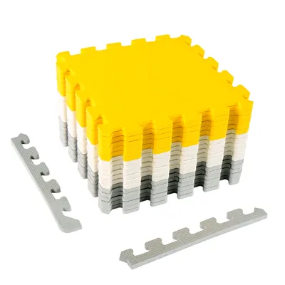 Produktbild von Famanu Puzzlematte aus EVA, 18 Teile, mehrfarbig, wasserfest, ungiftig - Gelb/Weiß/Grau