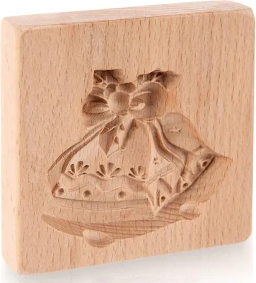 Obrázok produktu pre Orion | Drevená forma na sušienky - 10x10 cm - tvar zvončeka - pečiatka na sušienky - vykrajovač sušienok - opakovane použiteľný