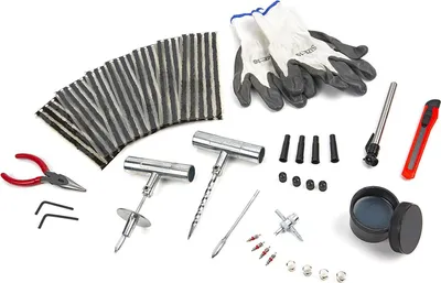 Immagine prodotto di Kit riparazione pneumatici auto - kit foratura moto tubeless - emergenza per ripara gomme auto, moto, atv, jeep, trattore - riparazione gomme, 64 pezzi Hbm