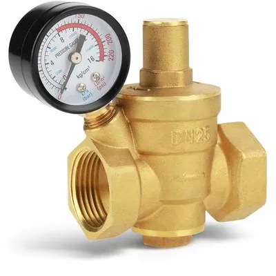 Obrázok produktu pre Regulačný ventil s tlakomerom, pripojenie DN25, nastaviteľný, maximálny tlak 16 bar, hmotnosť 504 g