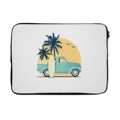 Produktbild von MuchoWow® Laptop Hülle 14 ZollAuto - Surfen - Palme - Zeichnung Laptoptasche - Laptoptasche - Stoßsicher - Schutzhaube