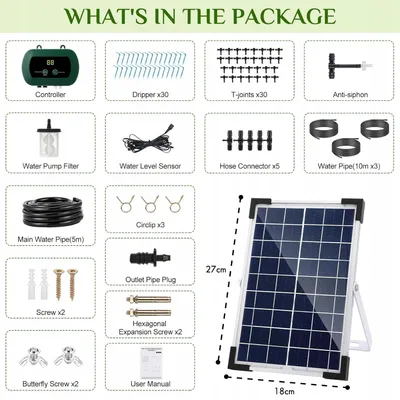 Zdjęcie produktu dla Solarny System Nawadniania Ogrodu Automatyczny 10 Trybów + Timer 35 Metrów