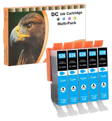 Immagine prodotto di Cartucce compatibili D&C 5X ciano per stampanti Canon CLI-526 C, adatte ai modelli Canon Pixma MG5250, MG5300, MG5340, MG5350, MG6250, MG8150, MG8250, MX885, MX895, IP4840, IP4850, IP4900, MG5140, MG5150, MG5240, MX710, MX715