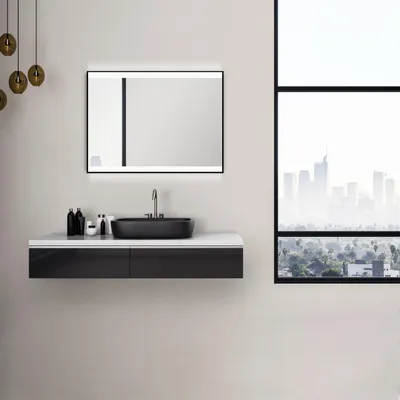 Produktbild von LED Badspiegel 80×60 cm, schwarz, Alurahmen, Licht neutralweiß, IP24