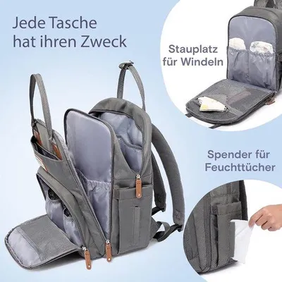 Produktbild von Famanu Wickelrucksack mit Wickelmatte für Eltern - Dunkelgrau