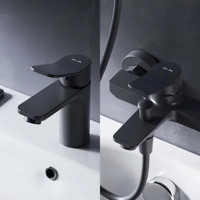 Produktbild von Schwarz Armaturen Set AM.PM Serie Einhebelmischer Waschtischarmatur und Wannenarmatur Brausearmatur Set Waschtisch Armatur Wannenarmatur AM.PM