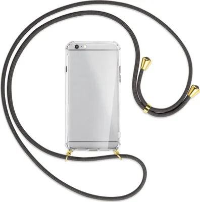 Produktbild von Handykette Backcover-Schutzhülle mit Band (Metall goldfarben) für Apple iPhone 6 Plus - dunkelgrau