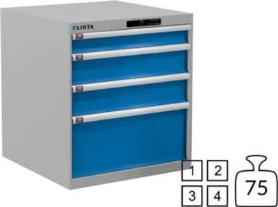 Produktbild von Lista Schubladenschrank - 78.633.514 - 800x717x725 mm (HxBxT) - 4 Schubladen - 75 kg - Code Lock - RAL 7035/RAL 5012