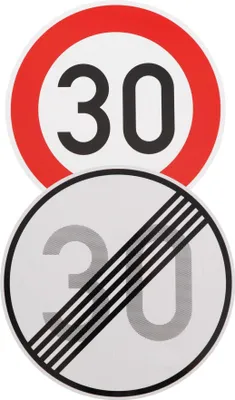 Produktbild von Original 2 x Verkehrsschild Nr. 278-30 Ende 30 km/h und Nr. 274-30 30 km/h nach StVO mit RAL Straßenschild Verkehrszeichen Schilder Temposchild 600 mm