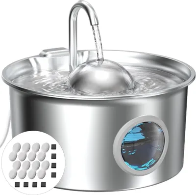 Productafbeelding van Katten drinkfontein 2.6 l, roestvrij staal, 8 filters en 8 sponsen, voor katten
