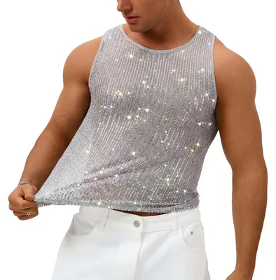 Produktbild von Pailletten Tanktop für Herren mit Rundhalsausschnitt und Glitzerdesign