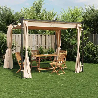 Produktbild von vidaXL Pavillon mit Vorhängen 3 x 3 m Creme Stahl