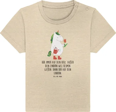 Produktbild von Mr. & Mrs. Panda Babyshirt Einhorn Gärtner 6. - 12. Monat - Natural Raw - Geschenk, Kinder Oberteil, Freude, Unicorn,  Baby Shirt, Gießkanne, Stiefel, T-Shirt, Organic