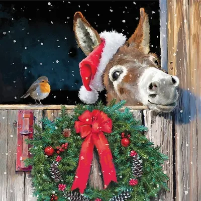 Produktbild von 20 Servietten Friends with Donkey - Vogel und Weihnachtsesel 33x33cm