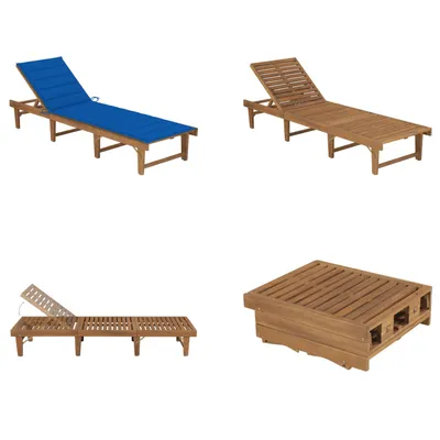 Immagine prodotto di vidaXL Lettino prendisole pieghevole con cuscino in legno massiccio di acacia - Lettino prendisole - Lettini prendisole in legno - Lettini prendisole in legno