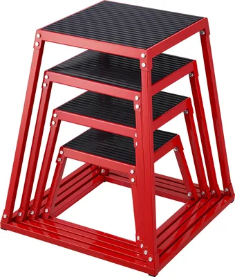 Zdjęcie produktu dla 4-częściowe skakanki plyometryczne VEVOR, 305/458/609/762 mm skakanka plyometryczna czerwona, antypoślizgowy zestaw do ćwiczeń fitness Step-Up Box do domowego treningu fitness, treningu kondycyjnego, treningu siłowego, treningu skocznościowego, przenośny
