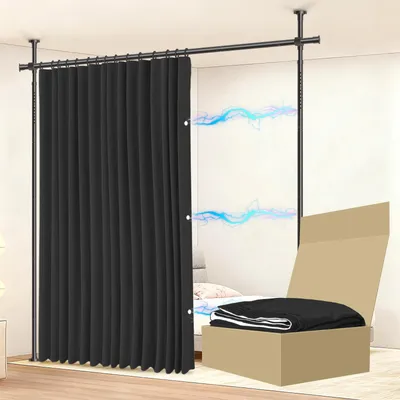 Raumteiler-Vorhang Komplettset, schwarz, H213xB270 cm, Stange verstellbar