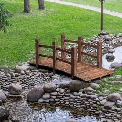 Produktbild von COSTWAY Drewniany most Drewniany most z balustradą Ciemnobrązowy drewniany chodnik 150x67x55