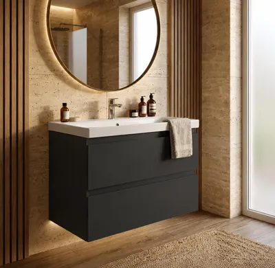 Produktbild von AQUA for you | Badezimmerschrank - CERSANIT MODUO - Waschtisch Set 50 cm - Anthrazit - mit Waschbecken, Unterschrank, Badmöbel Set, Badezimmerschränke