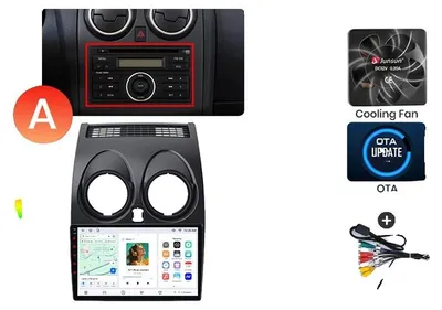 Zdjęcie produktu dla Radio samochodowe, ekran dotykowy, odtwarzacz multimedialny, kompatybilne z Nissan Qashqai (J10) z lat 2006-2013, z wbudowanym chłodzeniem, nawigacja GPS z systemem Android, model V7 (8GB-256GB) - A