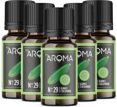 Produktbild von myAROMA Flavour Drops Gurke 5x10ml – Zuckerfrei, Kalorienfrei & Vegan, Natürliches Lebensmittelaroma für Kulinarisches
