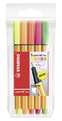 Image de Feutres fins - STABILO point 88 Mini - Pack de 5 - avec 5 couleurs néon différentes