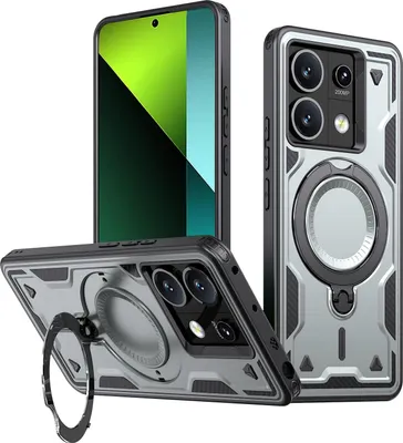 Produktbild von Dual Layer Hülle für Xiaomi Redmi Note 13 5G Metall Ring Ständer Magnetisch Stoßfest Militär Handyhülle Grau