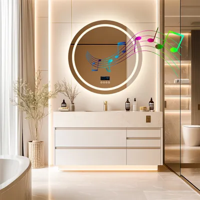Zdjęcie produktu dla WISFOR Lustro łazienkowe LED z głośnikiem Bluetooth, lustro łazienkowe 80×80 cm z oświetleniem 3 kolory światła, lustro ścienne LED ściemniane bez mgły, dotykowe