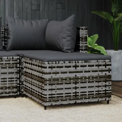 Produktbild von vidaXL Gartenhocker mit Kissen Grau Poly Rattan