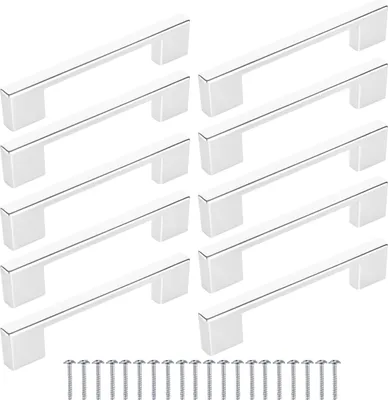 Produktbild von 10 Stück Möbelgriffe UL Chrom glänzend Lochabstand 96mm 128mm + Schrauben