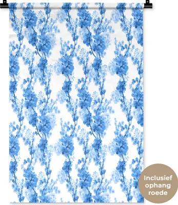Produktbild von MuchoWow® Wandteppich Wandbehang Blumen - Blau - Hortensie 60x90 cm Tapisserie Dekoration Wandtuch - Foto-Teppich - Abwaschbar