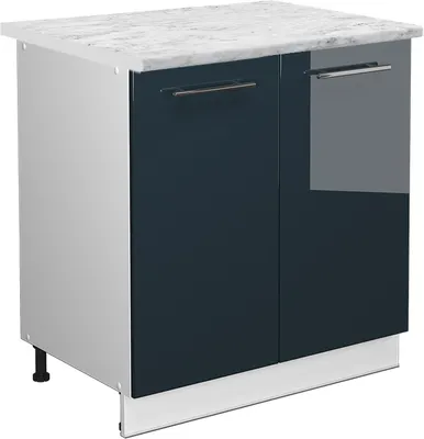Produktbild von Spülenunterschrank Vicco Fame-Line Dunkelblau Hochglanz 80 cm mit Regal, AP Marmor, Model 49583