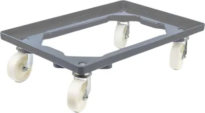 Produktbild von Transportroller für Euroboxen 60x40cm mit Kunststoffräder grau | Offenes Deck | 2 Lenkrollen & 2 Bremsrollen | Traglast 300kg | Kistenroller Logistikroller Rollwagen Profi-Fahrgestell